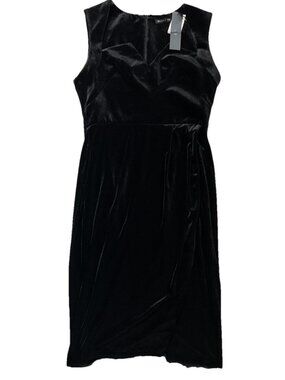 BLACK HALO Black Velvet Dress Midi Bodycon Strech SZ 10 NWT Sleeveless Slit LBD